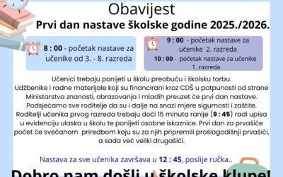 Obavijest za prvi dan nastave