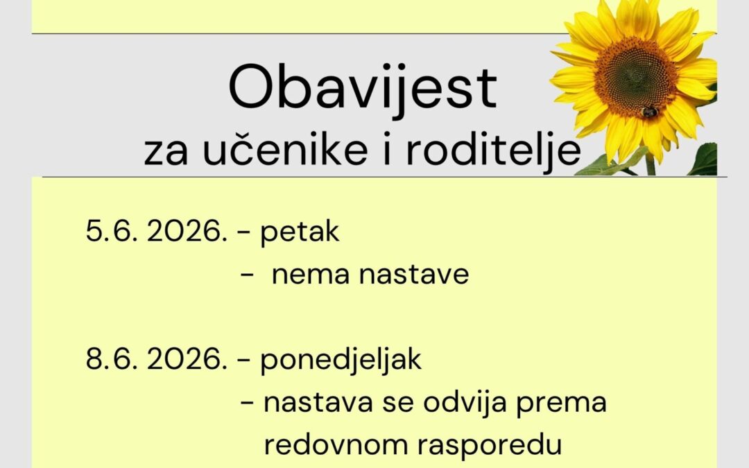 Obavijest za roditelje i učenike